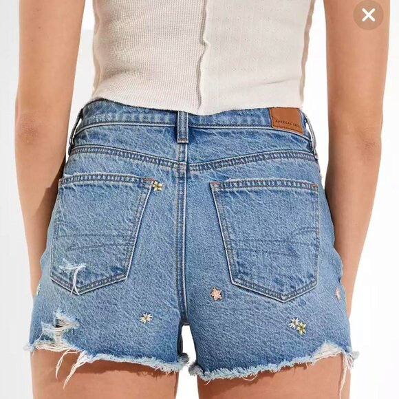 American Eagle Cut-Off Jean Shorts Embroidered Floral Women's 00 Denim Stretch - Picture 2 of 13